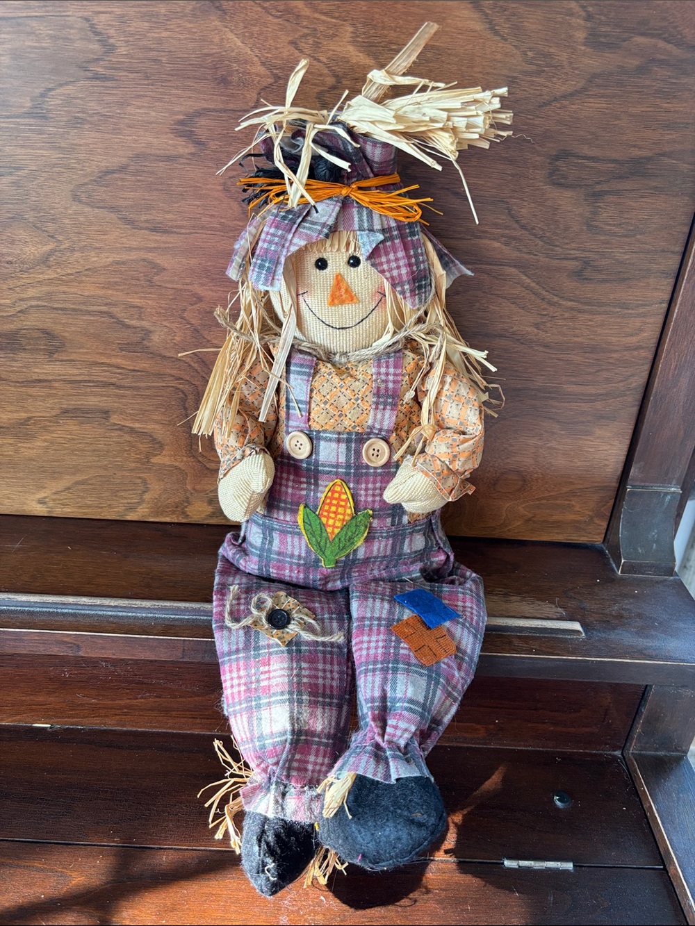 Adorable Shelf-Sitter Scarecrow Doll - Orange & Plaid